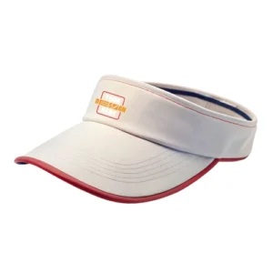 Custom visor with embroidered logo, adjustable strap, and curved brim – lightweight sun protection for UK sports teams, events, and branded promotions.